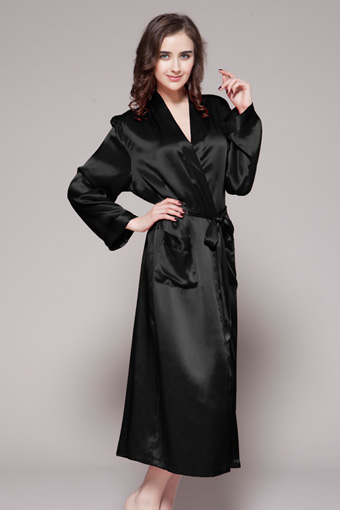 black satin long robe