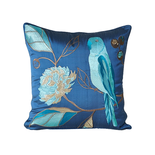 19mm Dupion Silk Pillow Cover Blue Bird & Flower (model:1206)