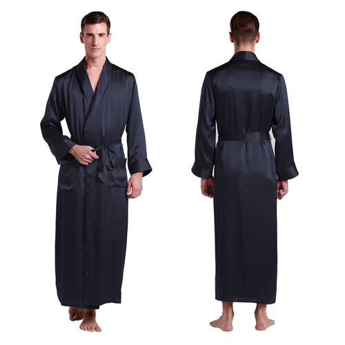 22 Momme Contra Full Length Silk Robe (model:2302)