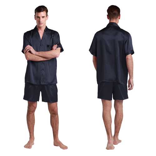 22 Momme Contrast Trim Short Silk Pajama Set (model:2308)