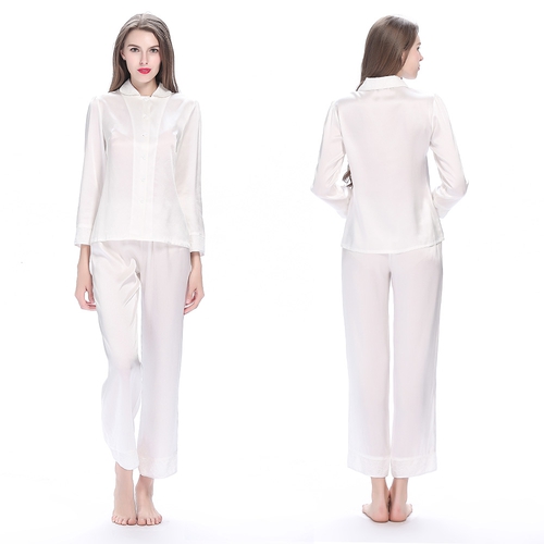 22 Momme Elegant Long Silk Pajamas Set With Lace (model:2176)