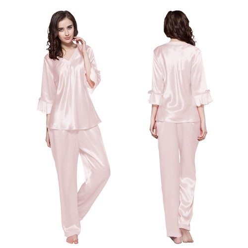 22 Momme Laced Silk Pajama Set (model:2110)