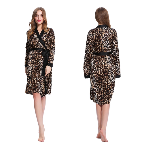 Mid Length Silk Robe Leopard Printing (model:2148)