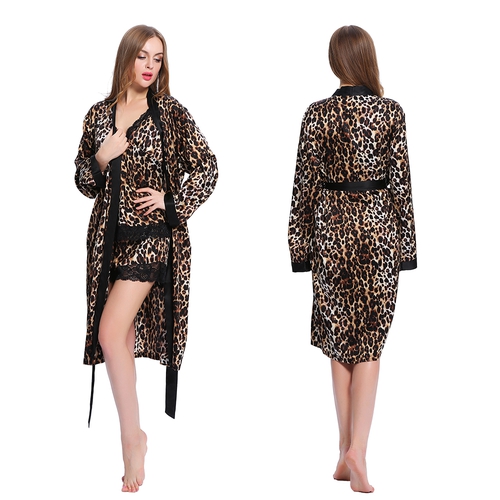 Silk Camisole & Robe Set With Leopard Pattern (model:2165)
