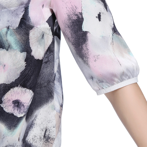 Blouse Soie Femme Imprimée Floral Gris