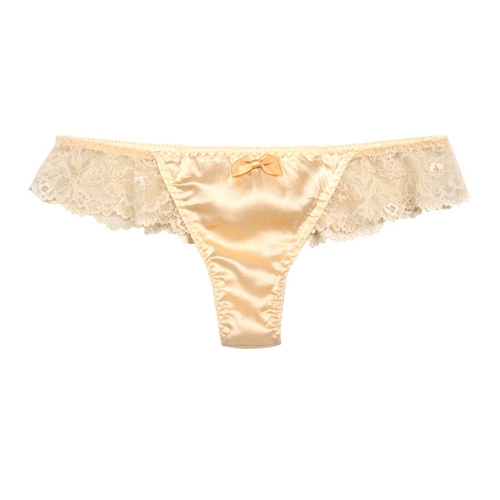 Shorty String en Soie Dentelle Devant Champagne