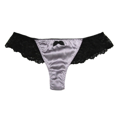 Shorty String en Soie Dentelle Devant Gris