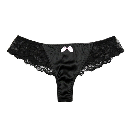 Shorty String en Soie Dentelle Devant Noir