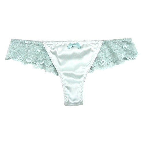 Shorty String en Soie Dentelle Devant Turquoise