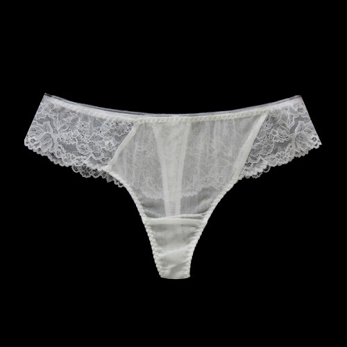 Shorty String en Soie Tulle Fantaisie et Dentelle Blanc