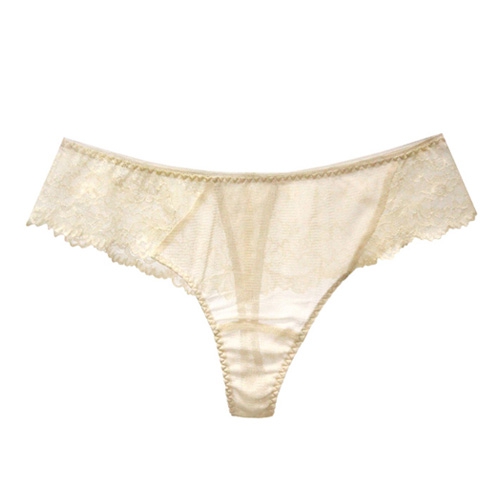 Shorty String en Soie Tulle Fantaisie et Dentelle Champagne