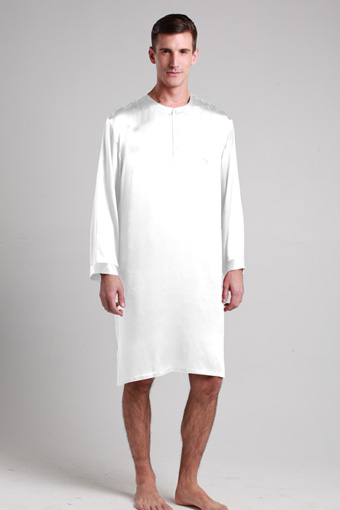 22 Momme Mens Silk Nightshirt L White | Bluetag