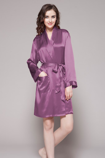 22 Momme Mid Length Silk Robe L Violet | Bluetag