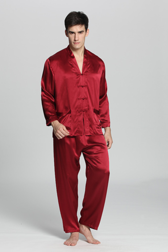 22 Momme Silk Pajamas With Exotic Buttoned Front S Claret – Bluespan