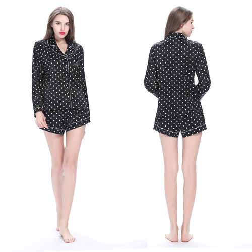 19 Momme Short Silk Pajamas Set With Polka Dot Print (model:2184)