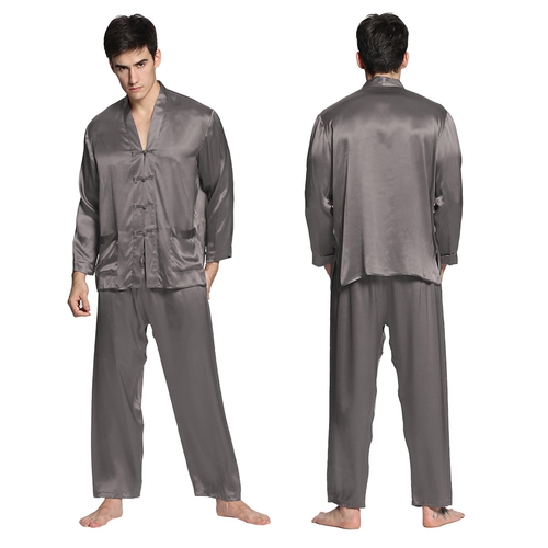 22 Momme Contrast Trim Silk Pajama Set 3pcs (model:2468)