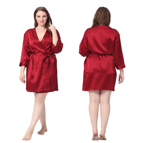 22 Momme Mini Cut Silk Dressing Gown Plus Size