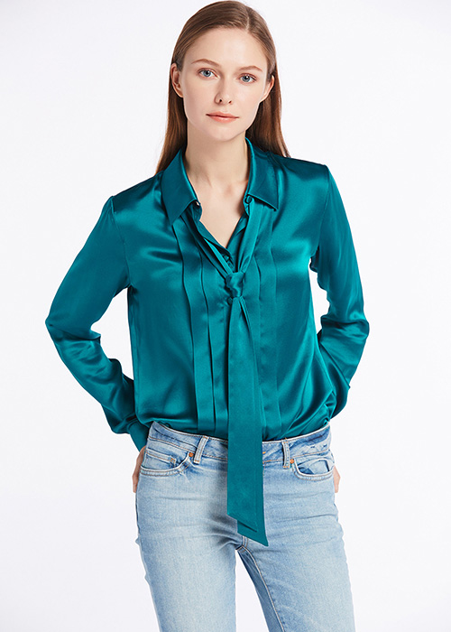22MM Button Front Pleated Silk Shirts (model:8374)
