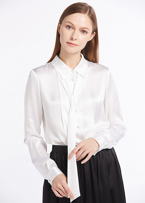 22mm Button Front Pleated Silk Shirts (model:8374)